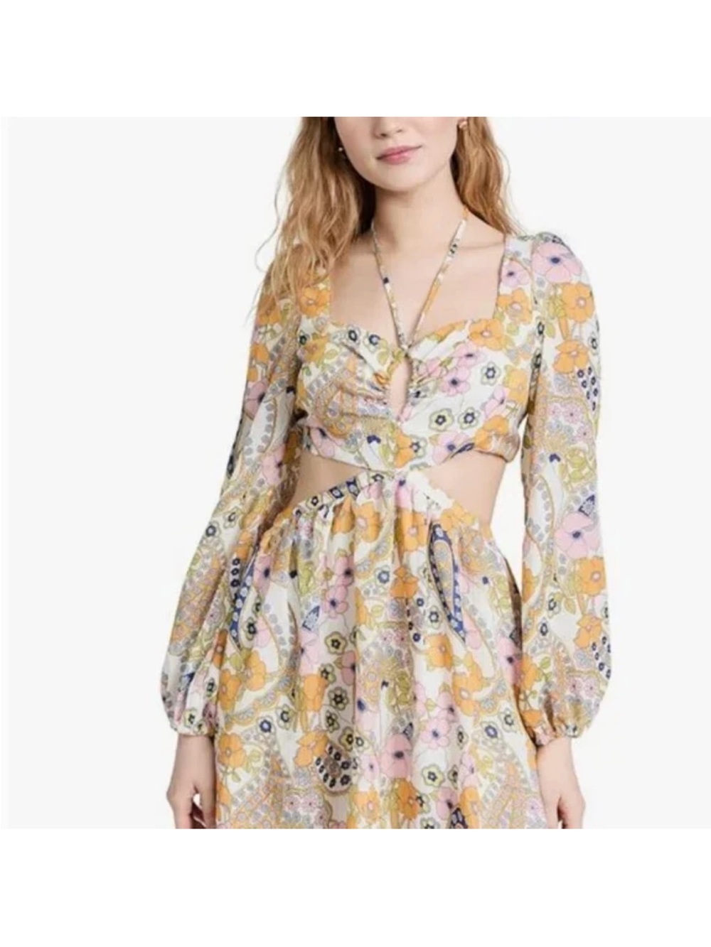 WAYF Women's Hart Cut Out Babydoll Mini Dress Size Medium Shopbop Paisley spring